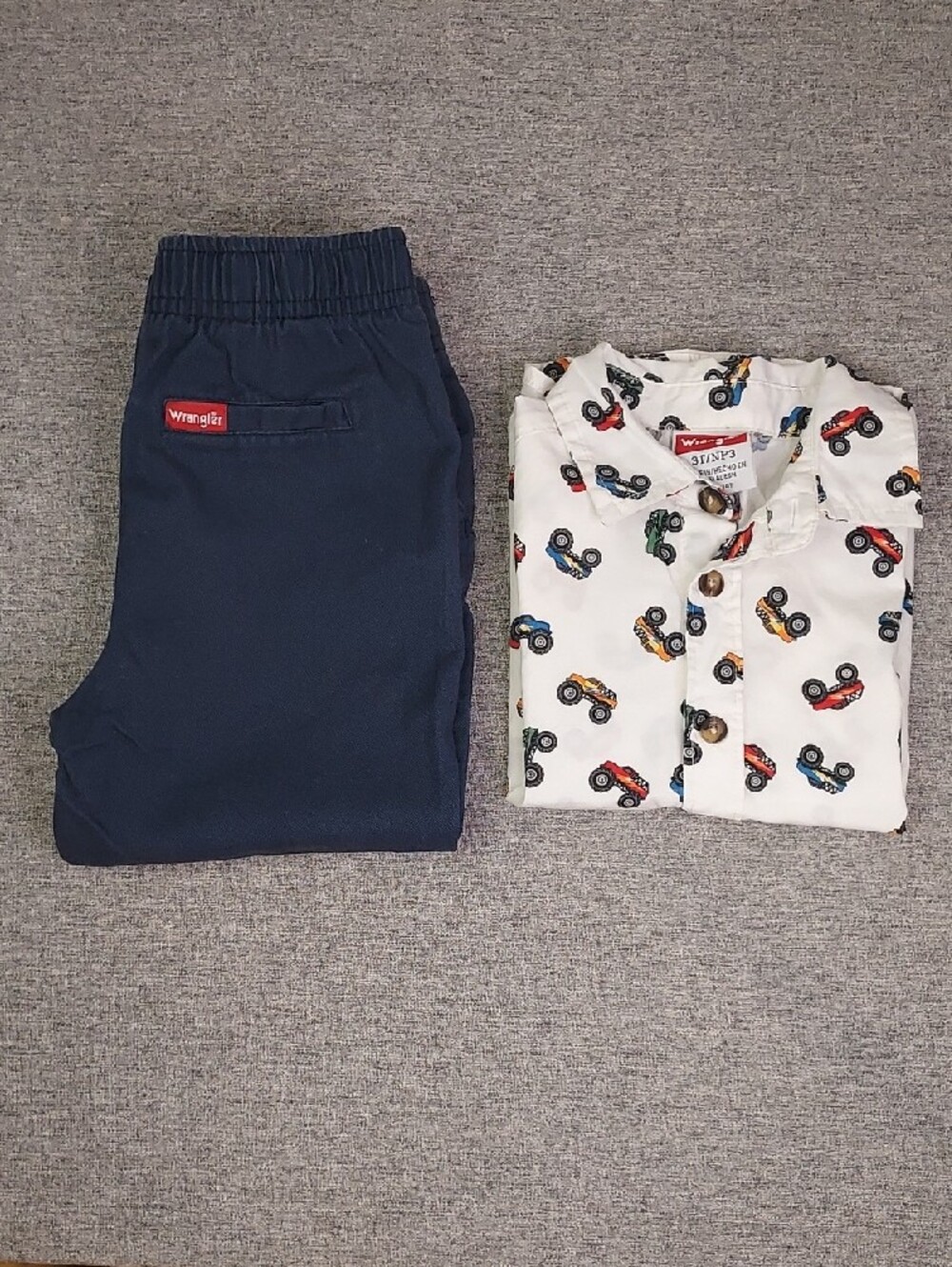 Wrangler Navy Pant White Monster Truck Print S/S Button Up Shirt 2-Piece Set 3T